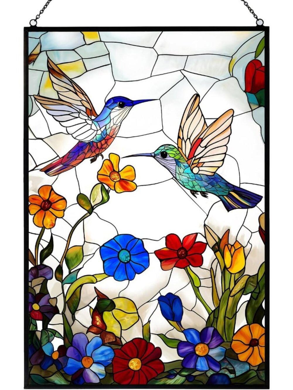 Handcrafted Hummingbird Stained Glass Suncatcher for Home Decor, Gift Idea